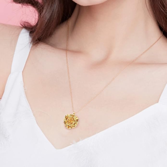 AliveRose Real Rose Gold Dipped Necklace Gifts for Women, 24K Gold Dipped Rose Pendant Necklace Jewelry Mothers Day Anniversaries Birthday Christmas Special Occasions Gifts for Her Mom Wife