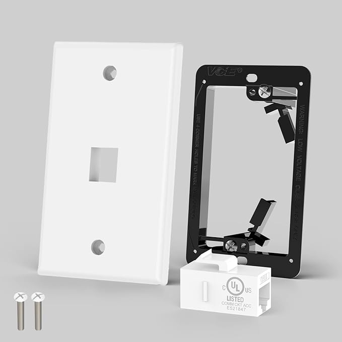 VCE 6-Pack Ethernet Wall Plate (UL-Listed), RJ45 CAT6 Wall Plate with Low Voltage Mounting Bracket 1 Gang, White
