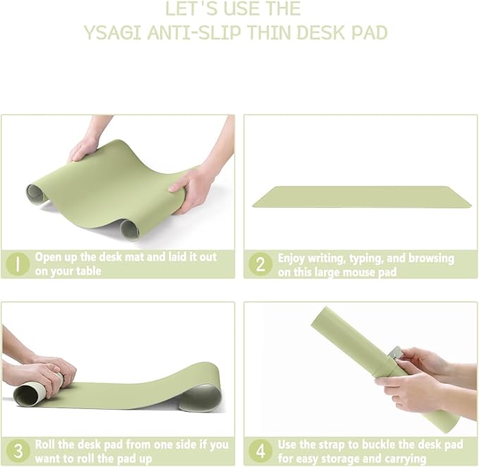 YSAGi Non-Slip Leather Desk Pad L Size, Waterproof Laptop Computer Desk Keyboard Mat, Table Protector Blotter Mat, Large Mouse Pad for Office/Work/Home/Decor(Matcha Green, 35.4" x 17")