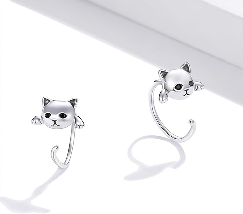 S925 Sterling Silver Stud Earrings for Women, Animal Cat & Dog Studs and Minimal Teardrop Ear Climber, Hypoallergenic Earrings for Sensitive Ears, Gift Box Included