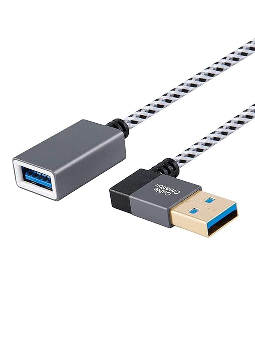 CableCreation [2-Pack Short USB 3.0 Extension Cable Right Angle, 1FT Male to Female Extender Cord for Flash Drives, Keyboard, Scanners, PlayStation, 0.3m, Space Grey