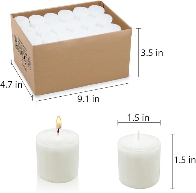 Unscented White Votive Candles Bulk, 36 Packs Small 1.5 inch Wax Candles for Wedding, Party, Holiday & Home, 10 Hours Burning