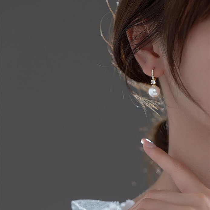 Pearl Earrings for Women 14K Gold Plated Hypoallergenic Pearl Earrings 5A Cubic Zirconia Dangle Earrings Elegant Jewelry