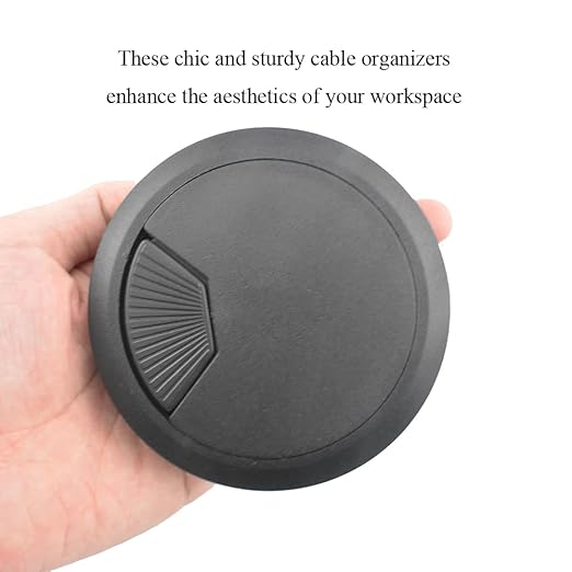 HAHIYO 2Pcs 3.15Inch/80mm Black ABS Plastic Sector-Shaped Desk Grommet Wire Grommet Cable Management Cord Hole Cover Desk Wire Hole Insert Wire Organizer for Computer Office Home Equipment System