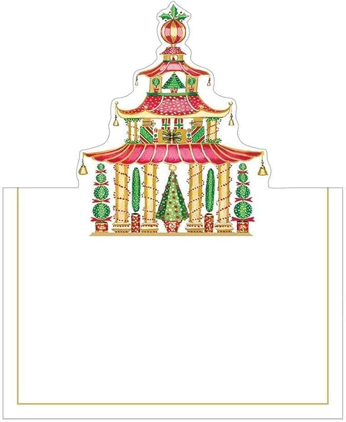 Caspari Christmas Pagodas Die-Cut Place Cards - 24 Count