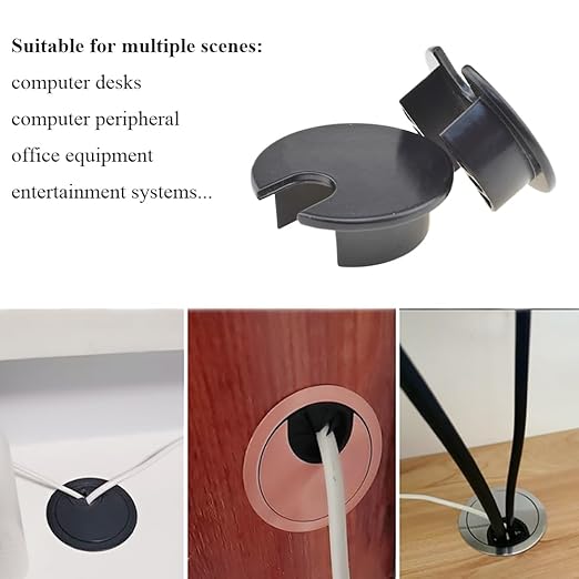 HAHIYO 2Pcs 1.38Inch/35mm Black Zinc Alloy Desk Grommet Wire Grommet Cable Management Cord Hole Cover Desk Wire Hole Insert Wire Organizer for Computer Office Home School Equipment Systems
