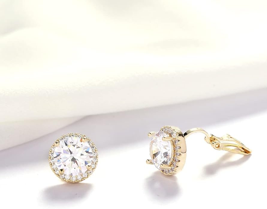 YOQUCOL 10MM Cubic Zirconia Crystal Clip On Stud Earrings Round Non Pierced Earrings for Women