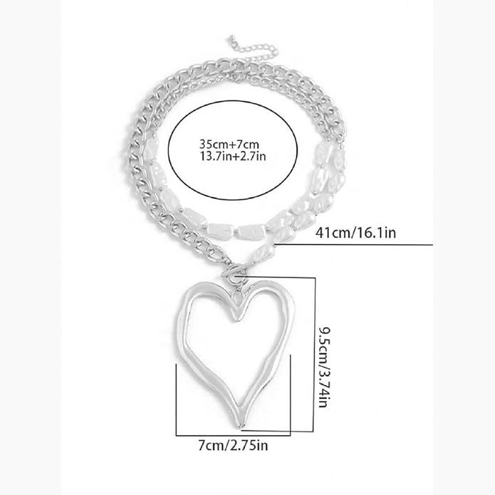 Chunky Gold Necklace Big Heart Necklace for Women Silver Large Statement Necklaces Thick Bold Chain Puffy Love Heart Charm Necklaces for Women with OT Toggle Silver Chunky Gold Jewelry Trendy Valentine's Day Gift