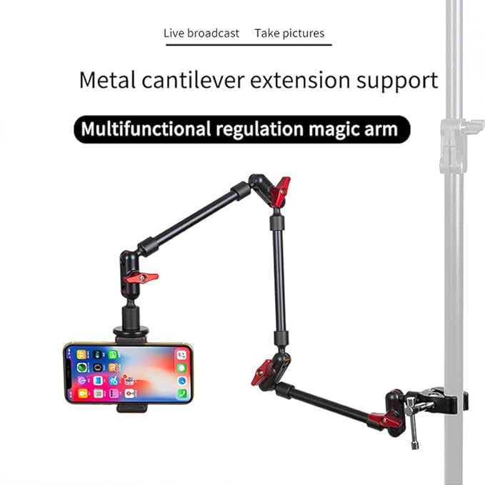 Adjustable Articulating Magic Arm with Clamp and Phone Holder Clip for Desk Mount, Desk Stand, Cell Phone Tripod