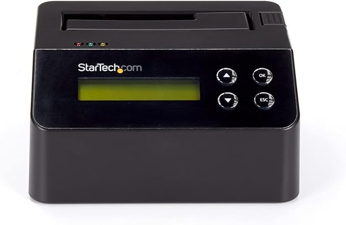 StarTech.com Single Bay Hard Drive Eraser, Standalone HDD/SSD Disk Wiper/Sanitizer, 4Kn, USB 3.0 to SATA III, 9 Erase Modes, LCD, RS232 Printer Port, Hardware Erasing Tool, TAA Compliant (SDOCK1EU3P2)