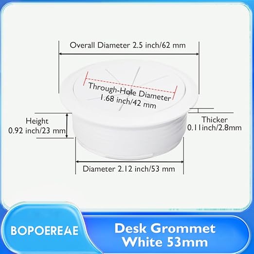 Desk Grommet 2-1/16" (53 mm), Desk Hole Cover for Cables White, Cable Grommet ABS Plastic, Desk Hole Grommet for Office and Home Table Cable, Detachable & Flexible Cable Cord Organizer-4 Pcs