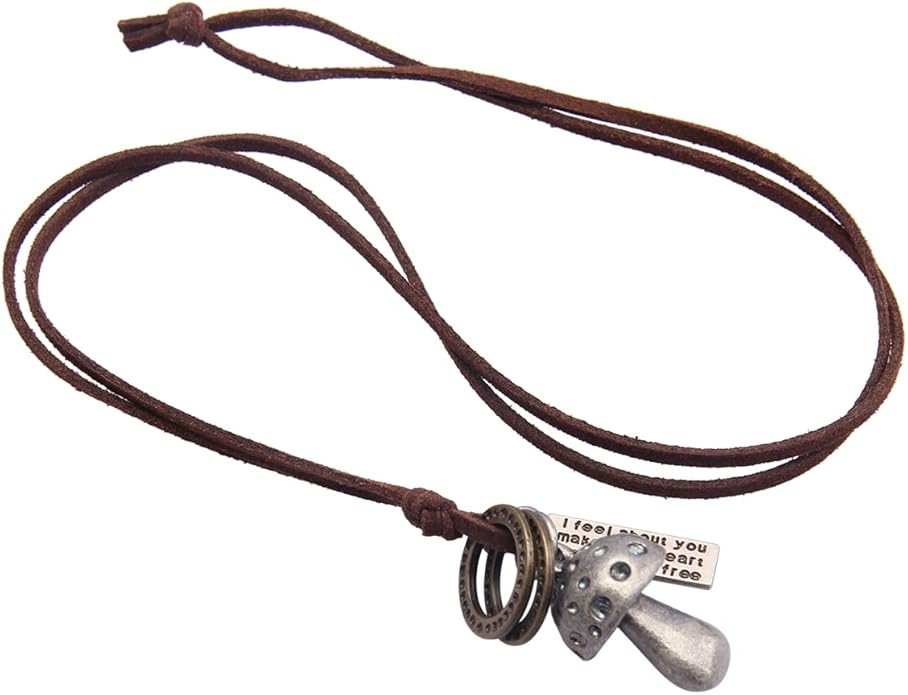 GelConnie Boho Necklaces for Women Vintage Silver Circles Long Pendant Necklace Cowgirl Sweater Necklace Adjustable Leather Choker Necklace for Women
