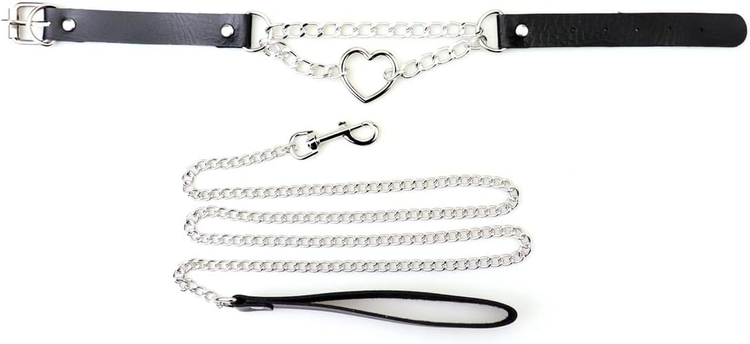 Harajuku Peach Heart Choker Punk Hauling Chain PU Leather Collar Gothic Necklace NightClub Goth Leash Belts