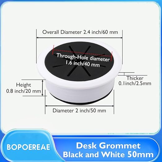 Desk Grommet 2" (50 mm), Desk Hole Cover for Cables White and Black, Cable Grommet ABS Plastic, Desk Hole Grommet for Office and Home Table Cable, Flexible Cable Cord Organizer-2 Pcs