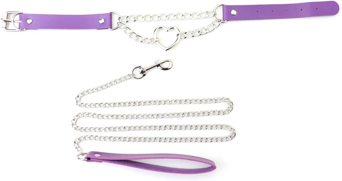 Harajuku Peach Heart Choker Punk Hauling Chain PU Leather Collar Gothic Necklace NightClub Goth Leash Belts