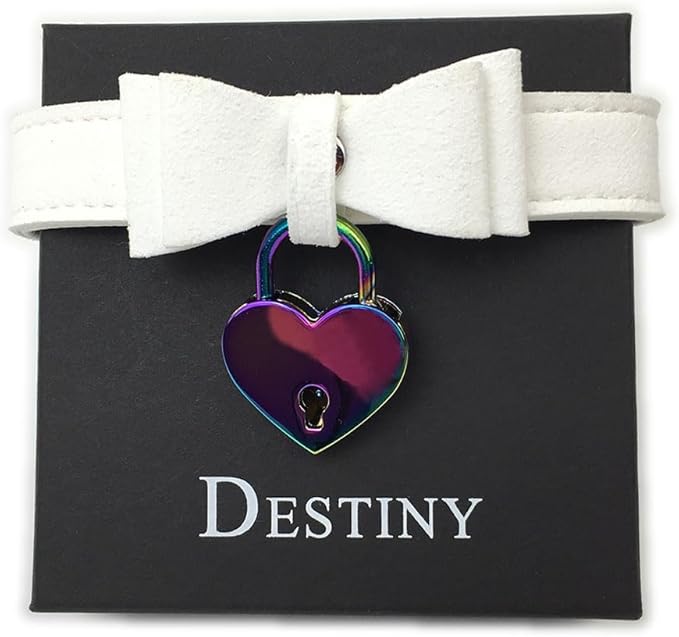 Destiny Love Bell Padlock Choker Collar Necklace Lolita Bow Collar Cat Kitty Velvet Necklace with Heart Lock and Key with Box for Women and Men