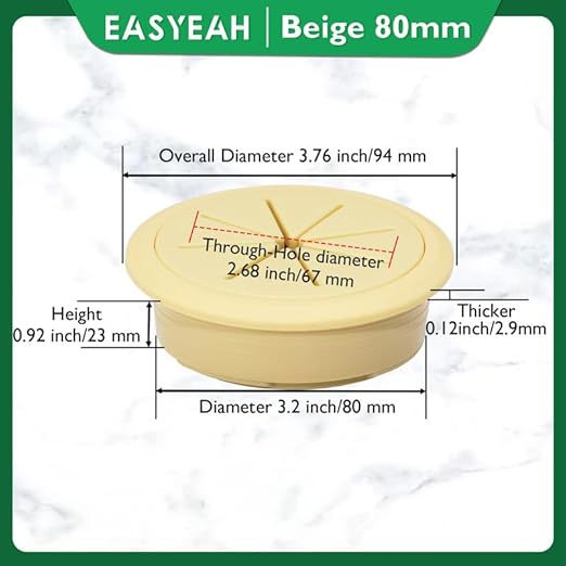 2 Pcs Desk Grommet 3-1/8" / 80 mm, Desk Hole Cover for Cables Beige, Cable Grommet ABS Plastic, Desk Hole Grommet for Home & Office Pc, Detachable Cable Cord Organizer