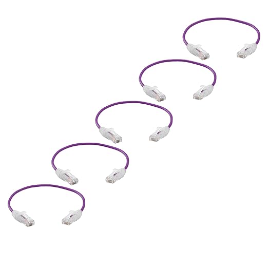 TRUECABLE Cat6 Component Rated Patch Cable, Unshielded (U/UTP), 1ft, Purple, 28AWG Solid Copper, Snagless 10G High-Speed Ethernet Cable, PoE++ 4PPoE 100W, UL Listed, RoHS-3, 5 Pack