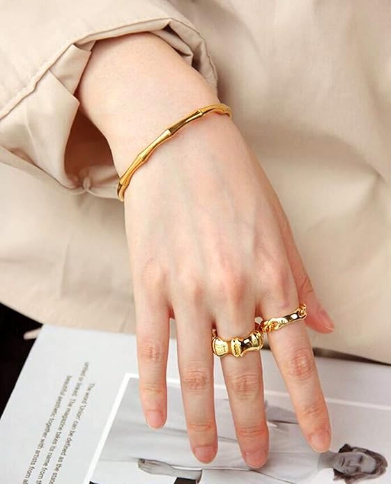 PERNNLA PEARL Dainty Gold Bar Bracelet for Women Simple Delicate Thin Cuff Bangle Hook Bracelet 18K Gold Plated Handmade Minimalist Jewelry