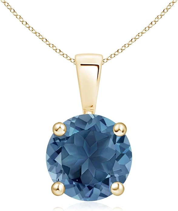 Angara Natural Blue Topaz Solitaire Pendant for Women | Classic Prong-Set Round Blue Topaz Pendant in 14K Solid Gold/Silver/Platinum With 18" Chain | December Birthday, Gemstone Jewelry Gift