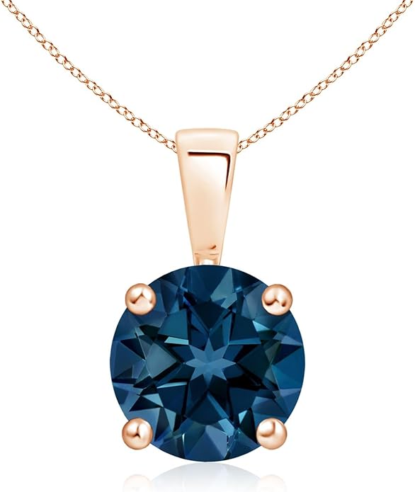 Angara Natural Blue Topaz Solitaire Pendant for Women | Classic Prong-Set Round Blue Topaz Pendant in 14K Solid Gold/Silver/Platinum With 18" Chain | December Birthday, Gemstone Jewelry Gift