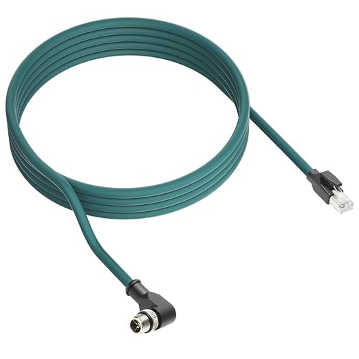Alvin's Cables M12 X-Code 8 Pin Male to RJ45 Ethernet Cable for Cognex Keyence Camera, High-Flex Cat6a Cable for Industrial Automation, Fieldbus Module, Robotics, Right Angle 6.6ft/2m Green