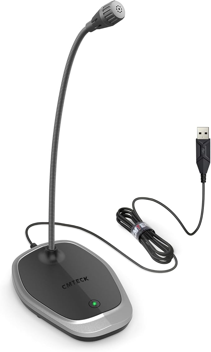 CMTECK USB Computer Microphone, Plug &Play Desktop Omnidirectional Condenser PC Laptop Mic, Mute Button with LED Indicator, Compatible with Windows/Mac, Ideal for YouTube, Skype, Recording (Gray)