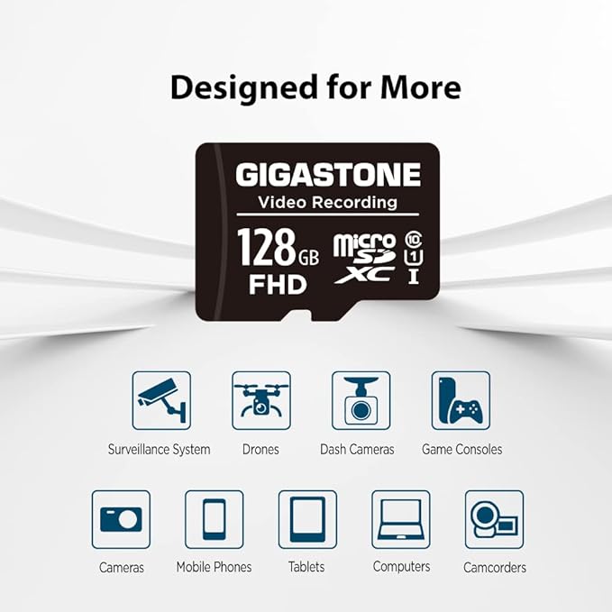 GIGASTONE 128GB Micro SD Card 5-Pack, A1 V30 4K Video Recording, Compatible with Security Camera, Dash Cam, Drone, 100MB/s MicroSDXC Memory Card UHS-I, with Adapter