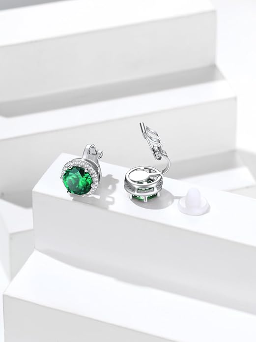 Silvora 925 Silver 8MM Cubic Zirconia Birthstone Clip On Stud Earrings Round Non Pierced Earrings For Women,Come with Box