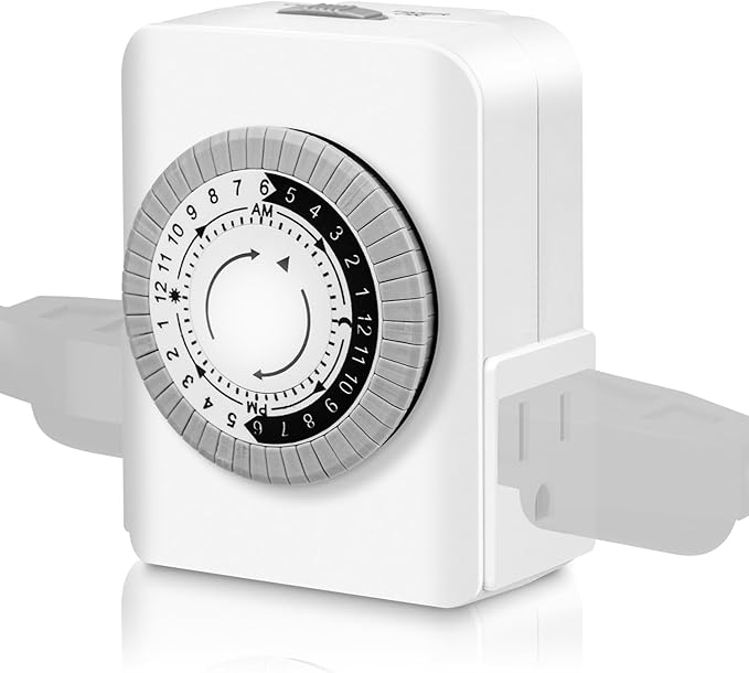Outlet Timer,Timers for Electrical Outlets Indoor with 3-Prong Dual Outlet,24-Hour 30 Minute Daily On/Off Cycle, Plug-in Mechanical Timers for Christmas Lights, Lamps, Grow Light (2-Pack)