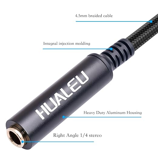 HUAELU 2Pack 1FT Right Angle Audio Cable, Male to Female, 6.35mm TRS Stereo to 1/4 Female Stereo Headphone Guitar Extension Cable Cord for Amplifiers