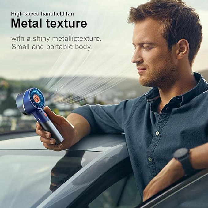 Handheld Fan,Portable Turbo Fan,Powerful Personal Fan(7000rpm High-Speed Motor,Battery Work 3-16 H),USB Rechargeable Mini Handheld Fan for Travel/Outdoor/Gift/Makeup (Navy Blue)