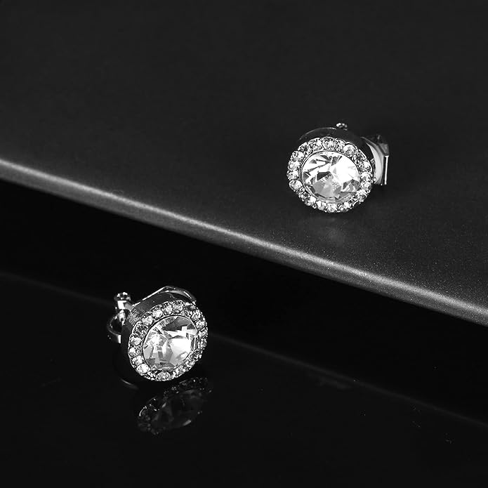 Thunaraz Elegant Clip on Earrings for Women Crystal Wedding Earrings Clip on Rhinestone Dance Competition Stage Opera Performance Earrings Formal Earrings for Brides Bridesmaids Non Pierced Jewelry