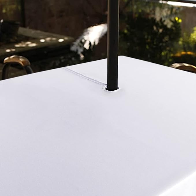 SARAFLORA Outdoor and Indoor Tablecloth -60x102 inch White Wrinkle Free Washable Waterproof Table Cloth with Umbrella Hole and Zipper Rectangle Table Cover for Spring/Summer/Patio/Picnic/BBQS/Party