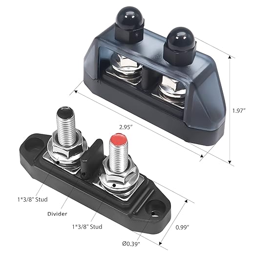 Recoil S2PG Busbar Dual 5/16” Studs with Divider Positive and Negative 2-in-1 Terminal Power Distribution Block with Ring Terminals