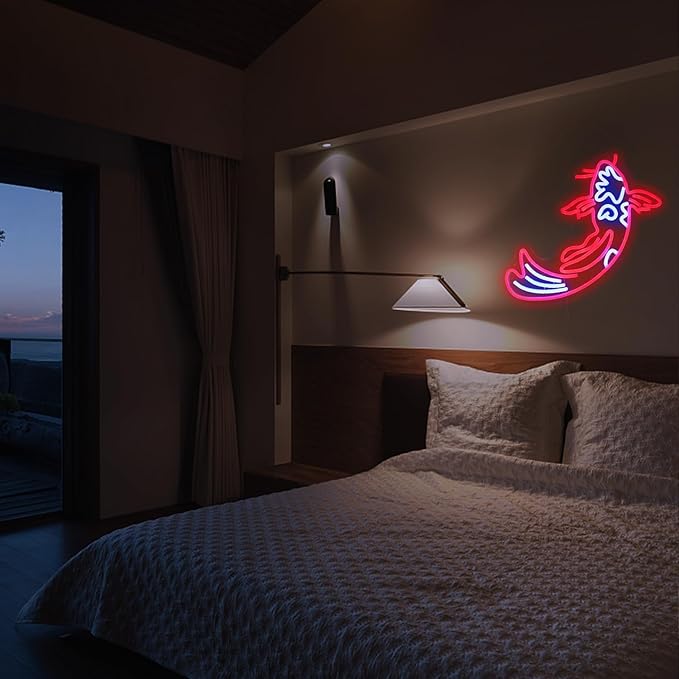 Koi Fish Neon Sign Koi Carp Neon Lights Japanese Fish Led Neon Red Blue Lucky Fish Neon Signs for Wall Decor 17”x9.5”with USB/Switch for Bar, Restaurant, Office, Living Room