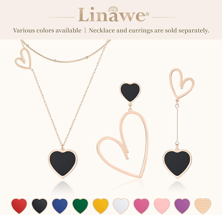 Linawe Layered Choker Heart Pendant Necklace for Women Trendy, Gold/Silver/Rose Gold Chain Stainless Steel Stacked Necklaces, Double Heart Necklace Y2K Preppy Jewelry