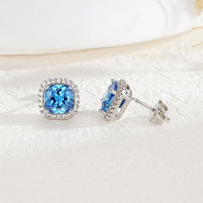 YOMELA Cubic Zirconia Earrings Studs, Halo CZ Birthstone Simulated Diamond Stud Earrings for Women