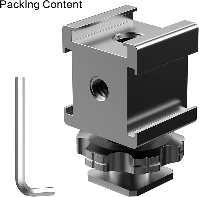 Triple Cold Shoe Mount Cold Shoe Adapter, 360 Degree Swivel Aluminum Camera Hot Shoe Extension Bracket with 3 Port Cold Shoe Mounts for Camera Cage Flash LED Light Monitor Microphone