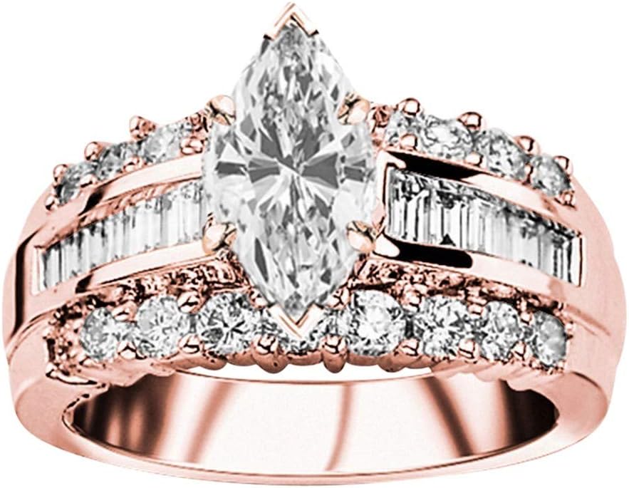 Houston Diamond District 2 to 5 Carat LAB GROWN DIAMOND Channel Set Baguette and Round Marquise Cut Diamond Engagement Ring (D-E Color VS1-VS2 Clarity)