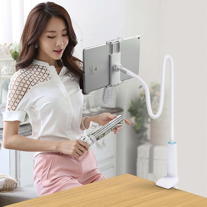 Phone Holder,gooseneck Phone Holder,360° Rotate Support Rod One-Hand Adjustable Cell Phone Holder,for Desk Headboard Nightstand. (White)