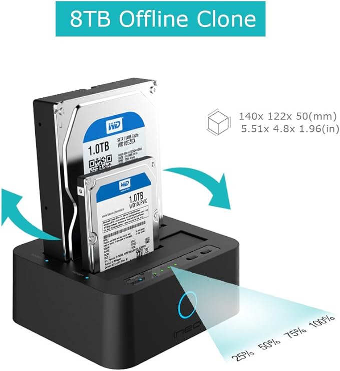 ineo USB 3.1 Gen1 to SATA 2.5" or 3.5 inch SSD/HDD Docking Station (Clone Docking)