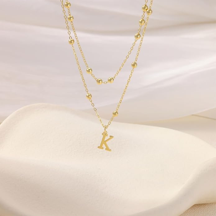 Initial Necklaces for Women, Dainty 14K Gold Plated Layered A-Z Letter Pendant Necklace Trendy Cute Choker Name Charm Necklace Stack Personalized Jewelry Gift for Her Birthday Christmas Gift