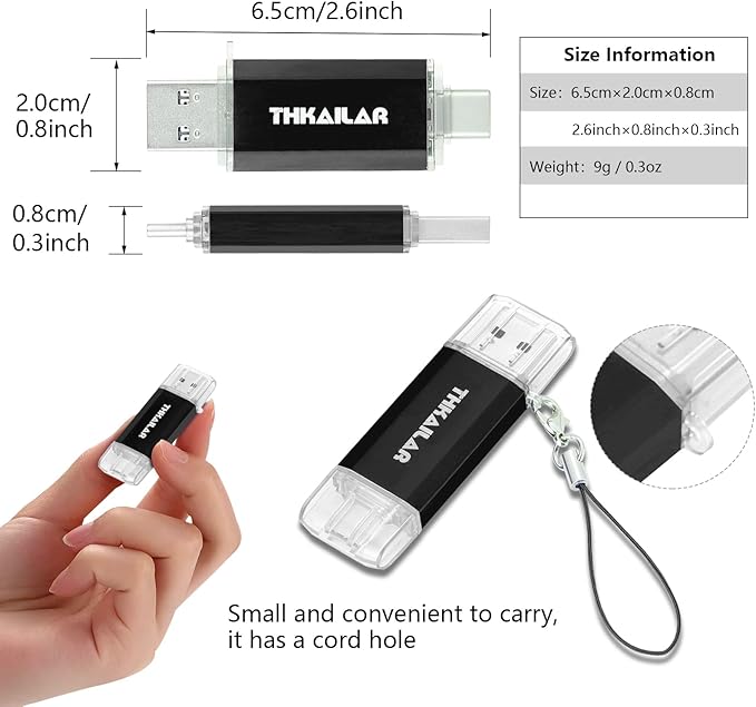 Thkailar USB C Flash Drive 512GB 2 in 1 OTG USB 3.1 Thumb Drive,Memory Stick for Business Traveler Compatible with Android Phone/PC/Mac Pro External Storage Data(Black)