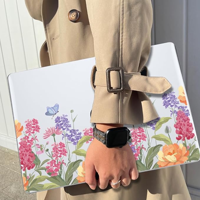 for MacBook Pro 13 Inch Case 2022 2021 2020 Release A2338 M2 M1 A2251 A2289, Plastic Hard Shell Case for MacBook Pro 13.3 inch with Touch Bar & Touch ID, Pink & Purple Flowers