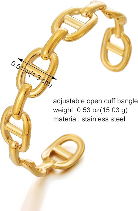 18K Gold Plated Cuff Bangle Bracelets for Women Trendy Open Adjustable Bracelet Pig Nose Bangle