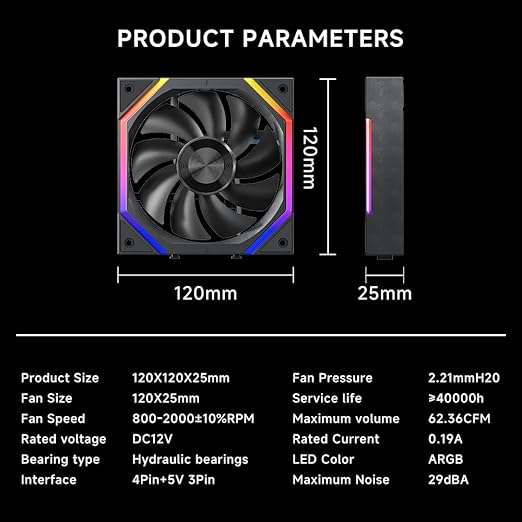Jungle Leopard Galaxy 120mm PC Reverse Blade Case Fans, ARGB and PWM Cooling Fan PC, Axle Core Double Ring CD Pattern Module Computer Fans, Daisy-Chain 5V RGB Fan (Black 3 Pack)