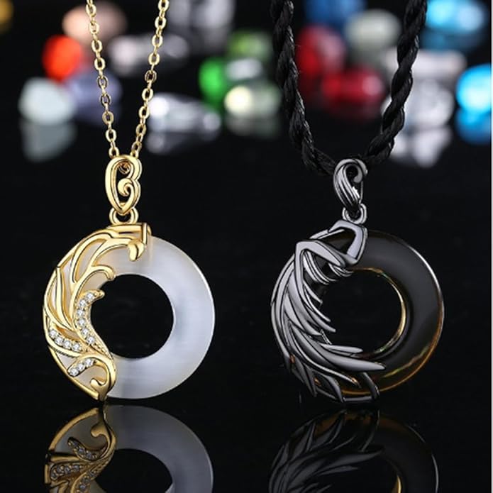 2Pcs Couple Matching Necklace for Men Women Vintage Angel and Demon Couple Necklace Sun Moon Star Pendant Necklace Dragon Phoenix Necklace Black White Round Glass Necklace Birthday Valentine's Day Jewelry