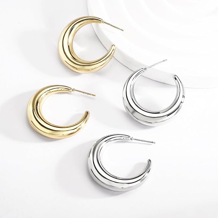 Lightweight Teardrop Hoop Earrings for Women 18k White Gold/Gold Plated Large Oval Hoop Earrings High Polished Statement Hoop Earrings Jewelry Gifts
