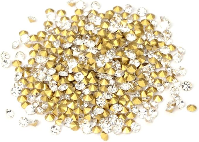 Fashewelry 6mm Glass Pointed Back Rhinestone 288Pcs Mini Crystal Diamante Gems Gold Plated Faceted Diamond Loose Stone for Nail Art Craft Replacing Jewelry